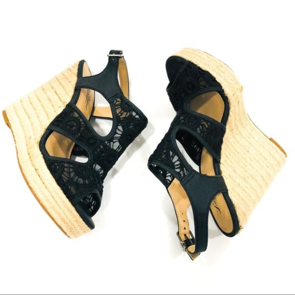 Lucky Brand Shoes - Lucky Brand Black Lace Straw Wedge - 6.5